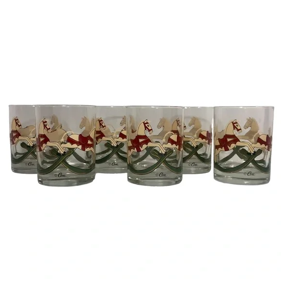 CERA Vintage Carousel Rocking Horse Set of 6 Old Fashioned Rocks Glasses Barware - Picture 2 of 9